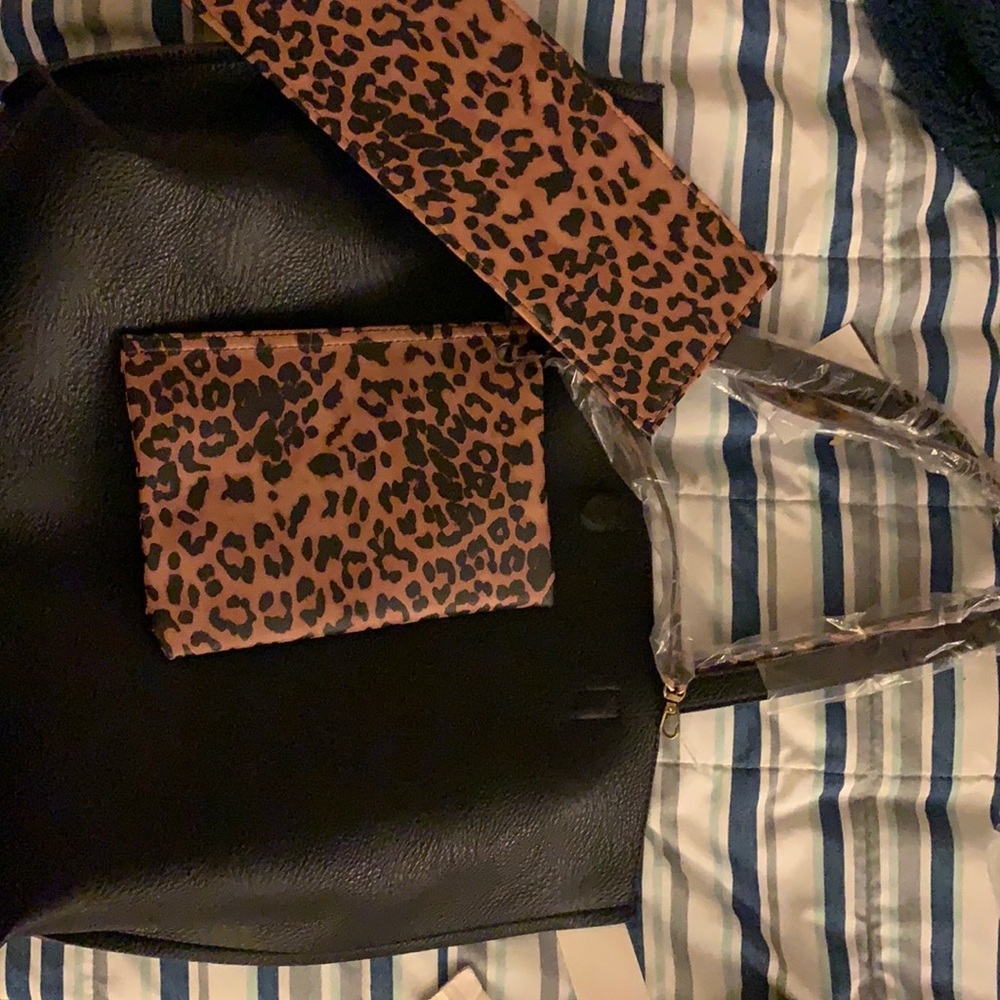 Reversible Faux Leather Tote & Wristlet — NEVER USED